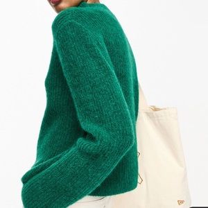 & Other Stories high neck alpaca wool ribbed sweater in dark green